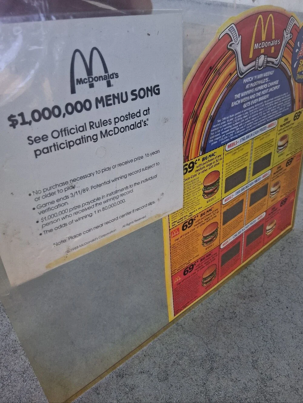 McDonald's Yellow & Red Jukebox-Style $1,000,000 Menu Song Record